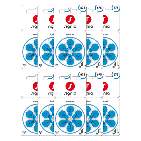 Signia Hearing Aid Battery- Size 675- Pack of 60 Batteries (10 Strips)